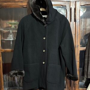 Larry Levine Black Faux Fur Collar Coat